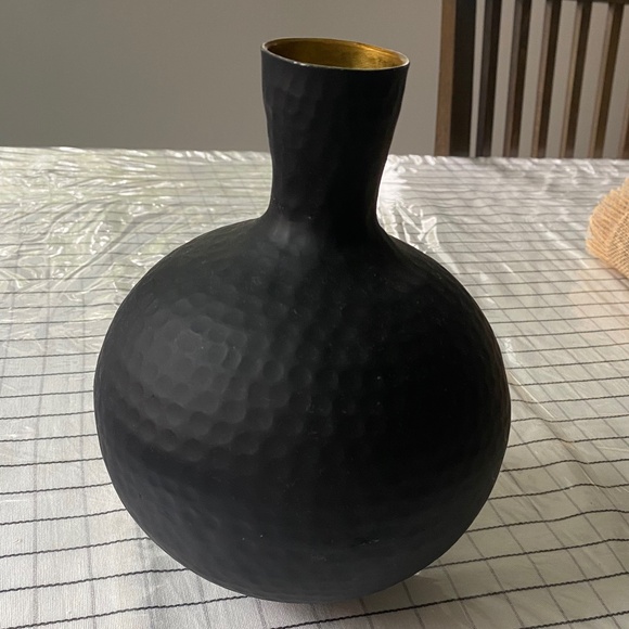 Other - Black Hammered Vase with Gold Interior